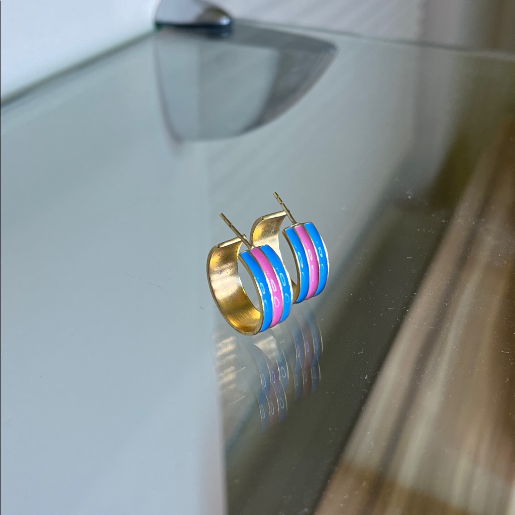Gimaguas Blue And Pink Striped Hoop Earrings 20$